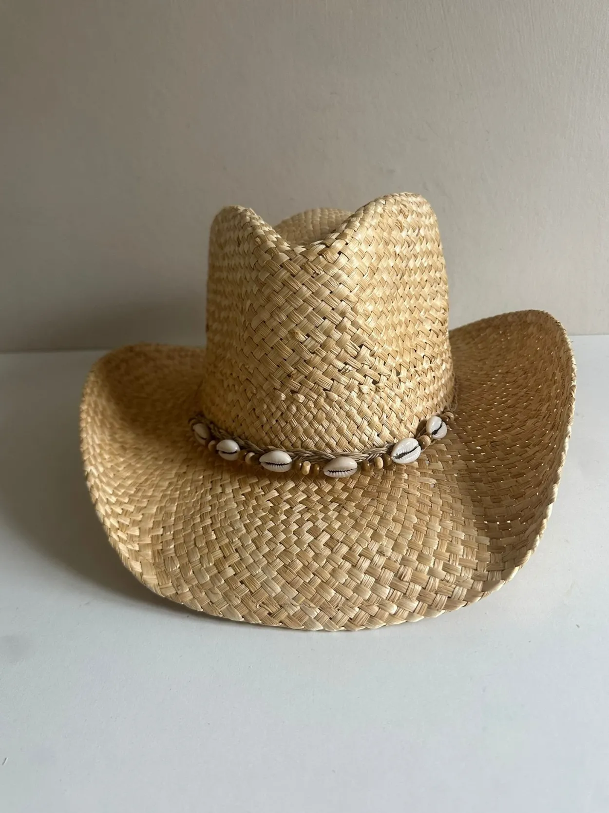 Straw Cowboy Hat with Shell Band