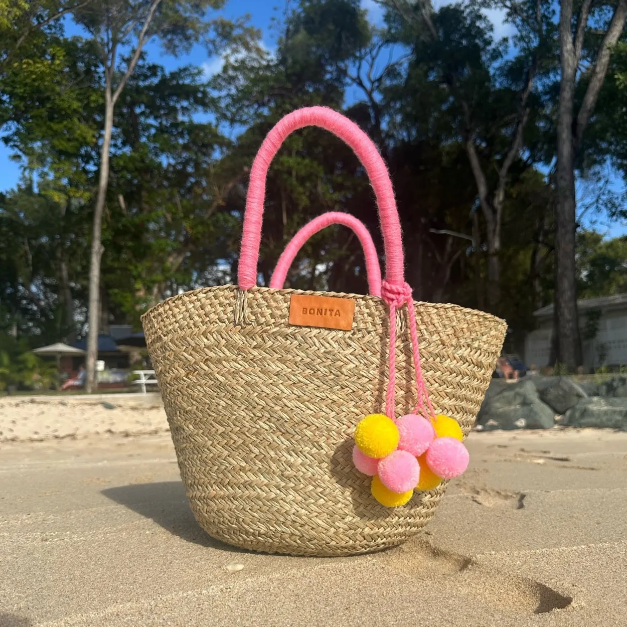 The Bali Pink Pom Pom Basket