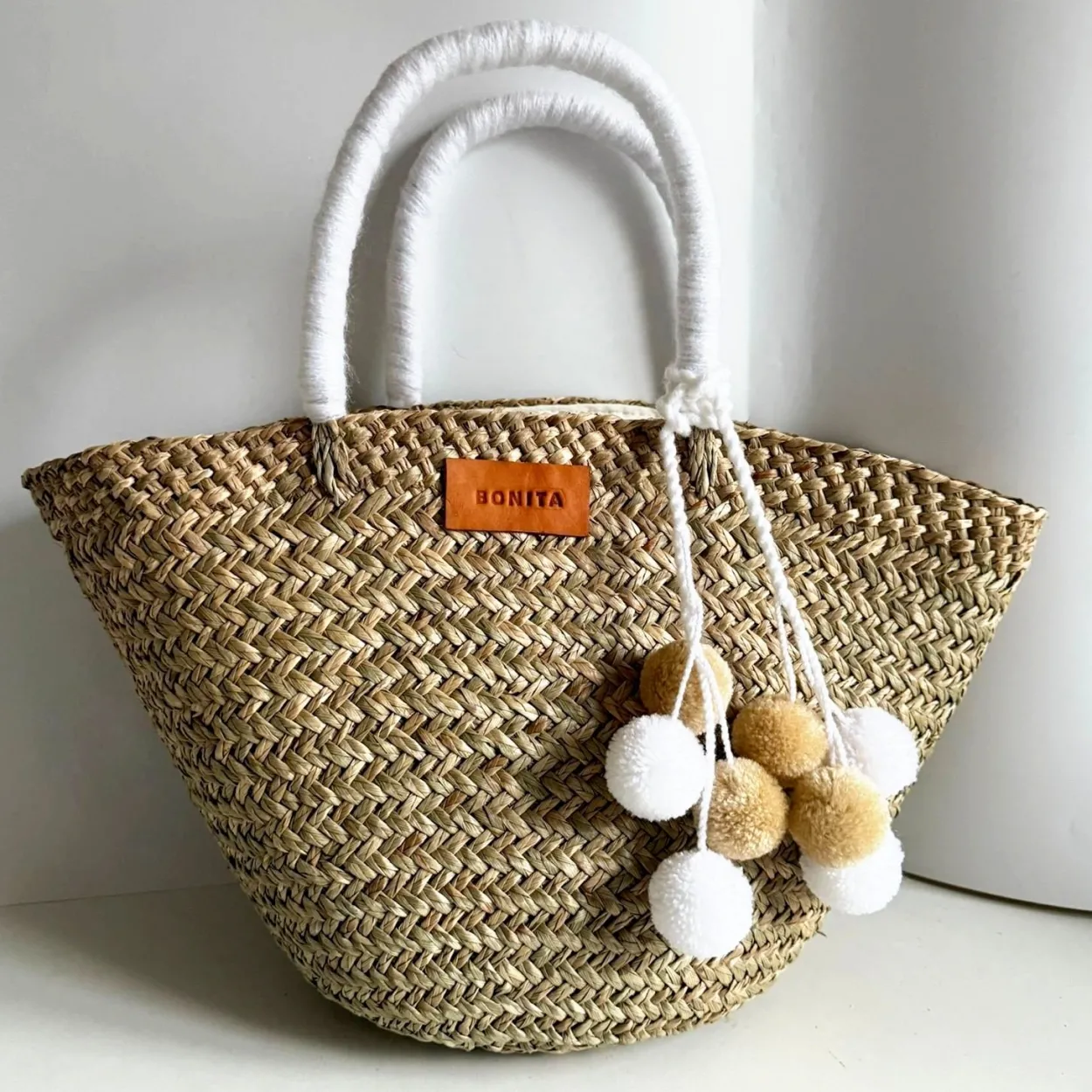 The Bali White Pom Pom Basket