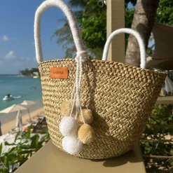 The Bali White Pom Pom Basket