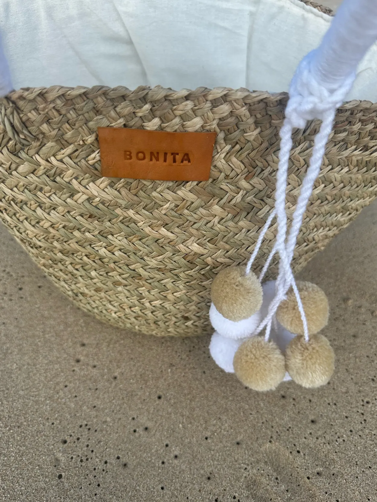 The Bali White Pom Pom Basket