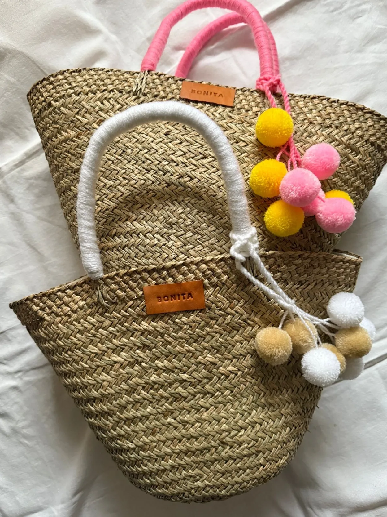The Bali White Pom Pom Basket