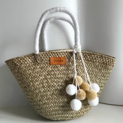 The Bali White Pom Pom Basket