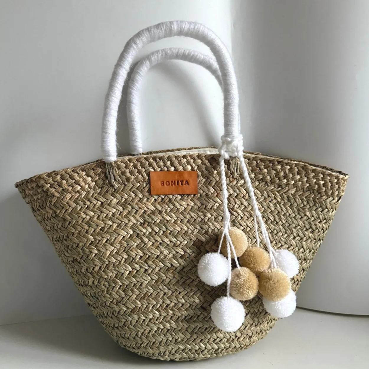 The Bali White Pom Pom Basket