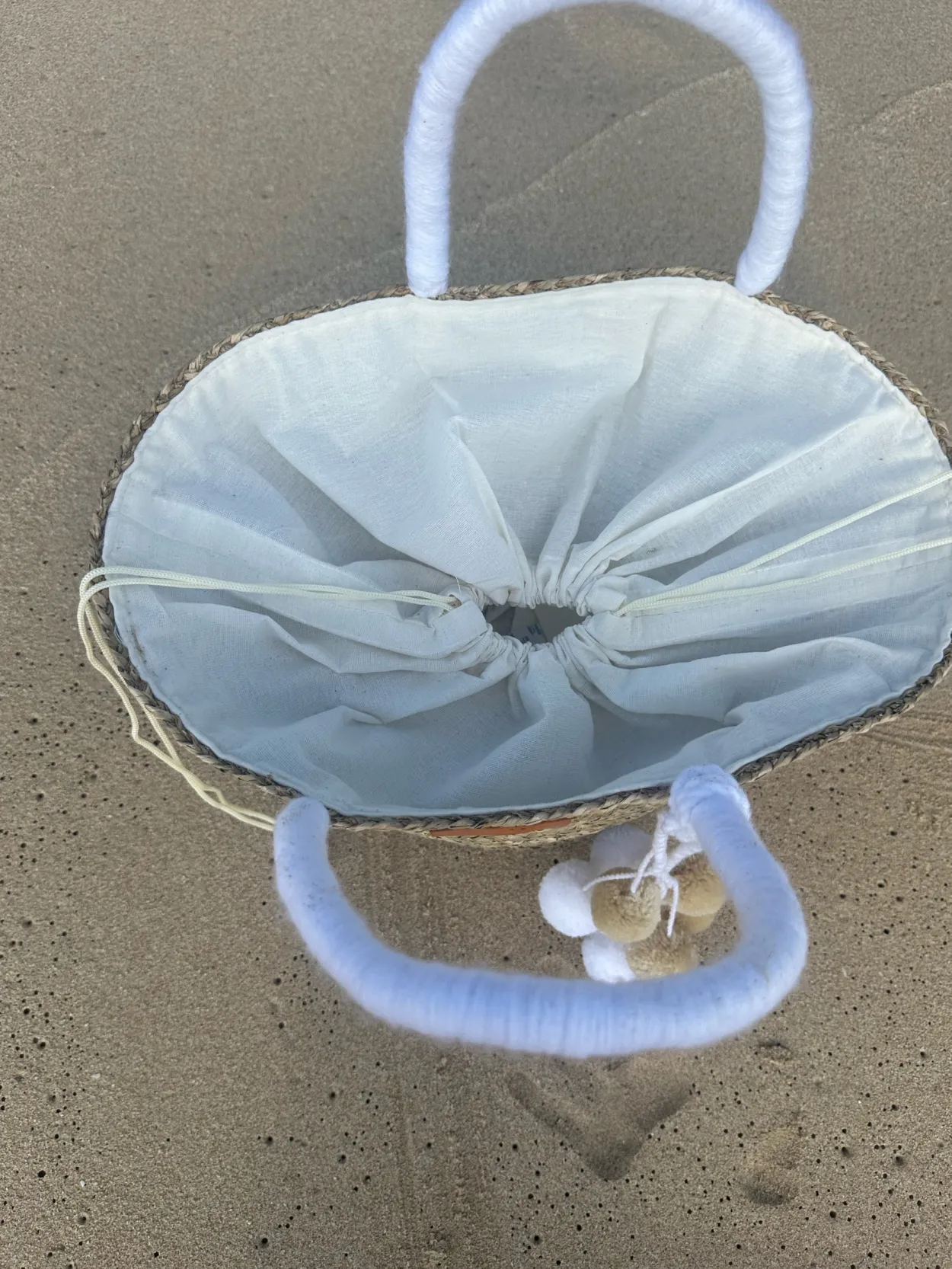 The Bali White Pom Pom Basket