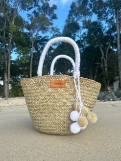 The Bali White Pom Pom Basket