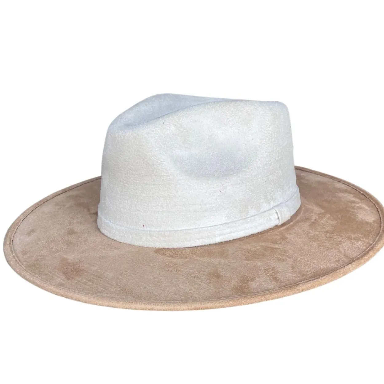 Vegan Suede Unisex Rancher Hat - Ivory with Tan