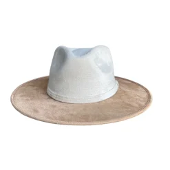 Vegan Suede Unisex Rancher Hat - Ivory with Tan
