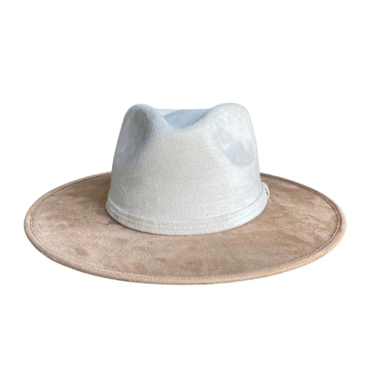 Vegan Suede Unisex Rancher Hat - Ivory with Tan