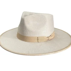 Vegan Suede Unisex Rancher Hat - Ivory with Nude Bow