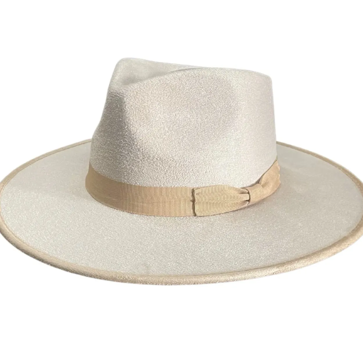Vegan Suede Unisex Rancher Hat - Ivory with Nude Bow