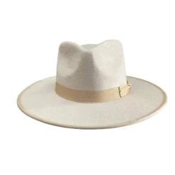 Vegan Suede Unisex Rancher Hat - Ivory with Nude Bow