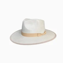 Vegan Suede Unisex Rancher Hat - Ivory with Nude Bow