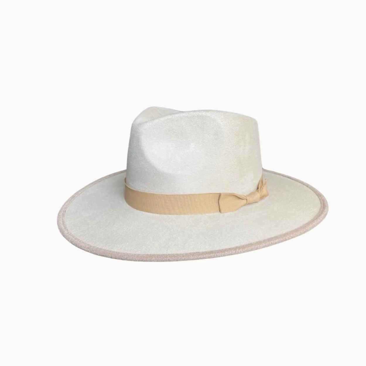 Vegan Suede Unisex Rancher Hat - Ivory with Nude Bow